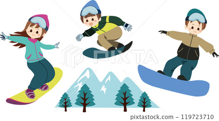 Snowboarding, snowy mountains, children 119723710