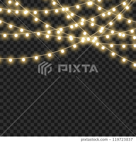 LED Christmas garlands for holiday decoration on transparent background. Vector 119723837