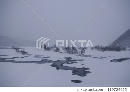 Snowy Lake Akimoto Observatory, ice patterns on the lake surface after water is released from the upstream power plant 6 Snowy Lake Akimoto Observatory, ice patterns on the lake surface after water is released from the upstream power plant 6 119724055