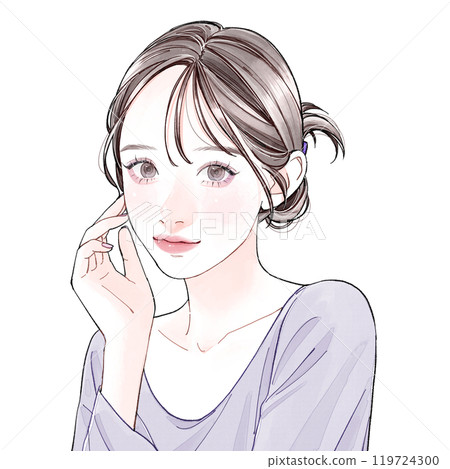 Woman with hand on right cheek 119724300