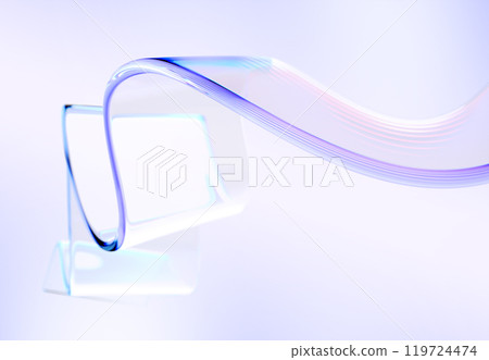 3d abstract liquid glass transparent clear ribbon chromatic fold wave line render. Rainbow fluid flow curve shape with light holographic gradient texture. Flying glossy design element. 3D illustration 119724474