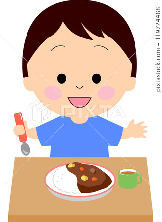 Boy eating curry 119724488