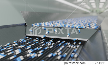 藍色膠囊生產線影像 藍色膠囊生產線影像 119724495