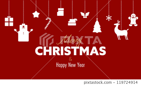 Christmas ornament background template with snowman, reindeer and Christmas tree (red) Christmas ornament background template with snowman, reindeer and Christmas tree (red) 119724914