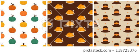 Festive Thanksgiving Day Seamless Pattern Template with Flat Style Cartoon Elements Illustration Festive Thanksgiving Day Seamless Pattern Template with Flat Style Cartoon Elements Illustration 119725376