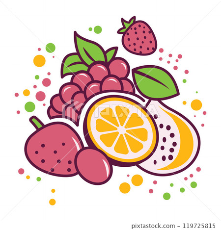 Colorful Fresh Tropical Fruits of Strawberry Grape Orange Healthy Food 119725815