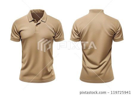 AI-generated item. Beige polo shirt mock-up, front and back view on transparent background. 119725941