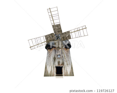 vintage wooden mill isolated on white background 119726127