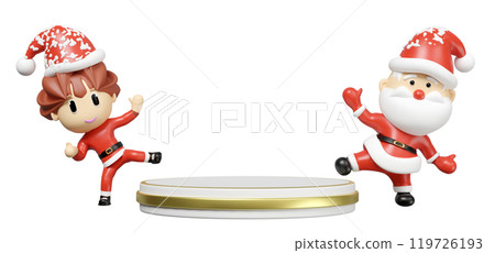 3d podium empty with santa claus and santa girl isolated. poster or happiness cards, merry christmas, festive New Year concept, 3d render illustration 3d podium empty with santa claus and santa girl isolated. poster or happiness cards, merry christmas, festive New Year concept, 3d render illustration 119726193