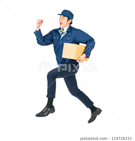Delivery staff jumping with luggage - Full-body photo PNG with transparent background precisely cut by hand Delivery staff jumping with luggage - Full-body photo PNG with transparent background precisely cut by hand 119726332