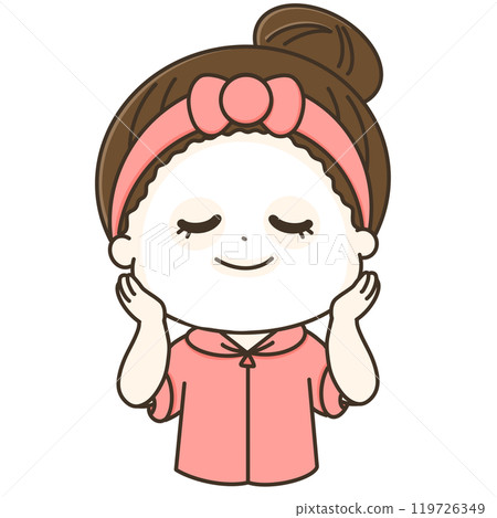 一個穿著背包和護理皮膚的女人的可愛插圖（粉紅色） 119726349