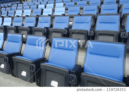 Seats lined up in the stadium Seats lined up in the stadium 119726351