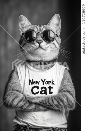 穿著無袖襯衫和太陽眼鏡的貓 119726609