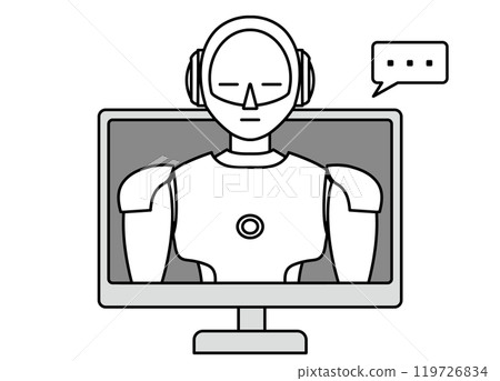 從 PC 彈出的簡單 Android 機器人插圖（單色） 119726834