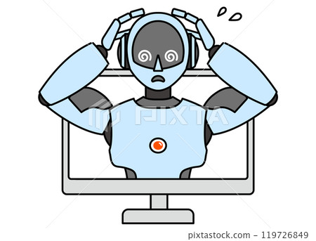 Illustration of a simple android robot popping out of a PC Illustration of a simple android robot popping out of a PC 119726849