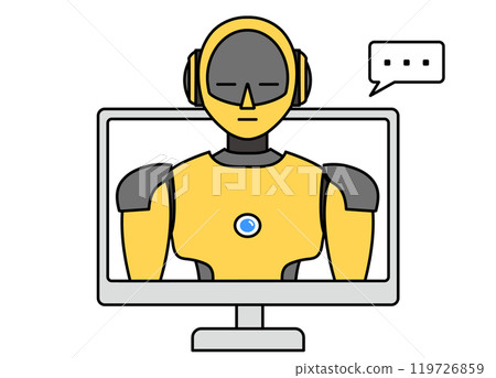 Illustration of a simple android robot popping out of a PC 119726859