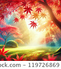 Autumn leaves illuminated by light 119726869