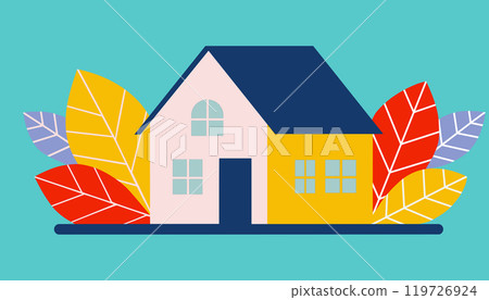 Hand drawn vector illustration Following concept illustrations with house and autumn leaves 119726924