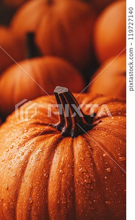 Pumpkins for sale at a Pumpkin Patch. Halloween and Autumn Pumpkins piled upon each other for sale at a farmers market. 119727140