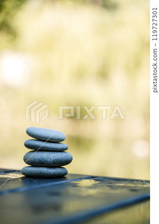Stacked smooth stones. Zen meditation and yoga background 119727301