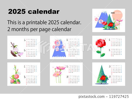 A two-month calendar with beautiful landscapes 119727425