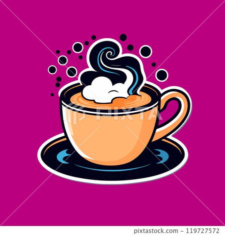 Vector illustration cup of aromatic coffee on a plate 119727572