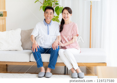 Senior couple relaxing in the living room 119727580