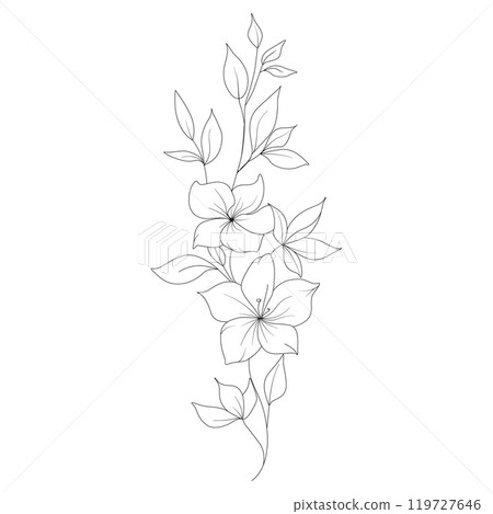 flora doodle hand drawn sketch line art flower leaves 119727646
