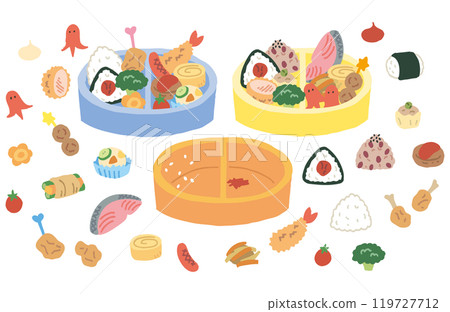 便當盒和標準配菜（包括向量） 119727712