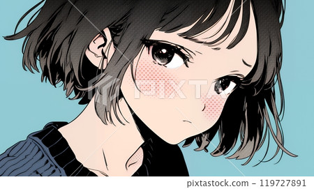 一位年輕女子嘟起嘴，臉上露出不悅的表情 119727891