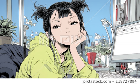 一位年輕女子嘟起嘴,臉上露出不悅的表情 一位年輕女子嘟起嘴,臉上露出不悅的表情 119727894