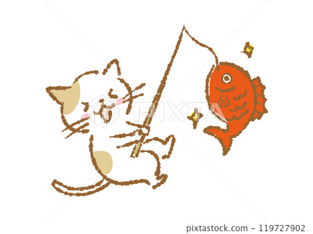 Illustration of a cat fishing for sea bream 119727902
