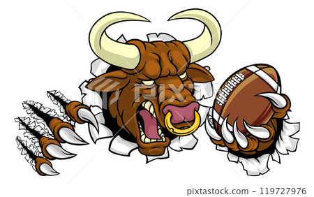 Bull Minotaur Longhorn Cow Football Mascot Cartoon Bull Minotaur Longhorn Cow Football Mascot Cartoon 119727976