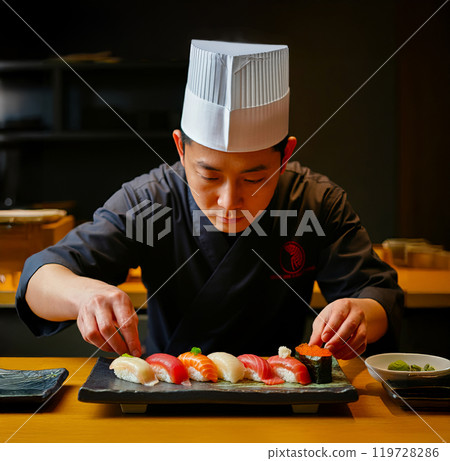 A chef making sushi 119728286