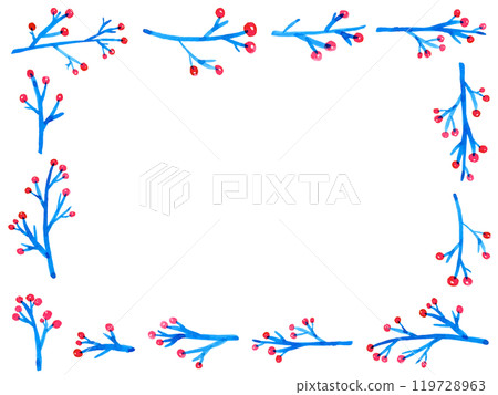 紅色堅果和藍色樹枝的白色後框 119728963