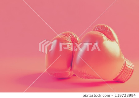 Two boxing gloves are on a pink background Two boxing gloves are on a pink background 119728994