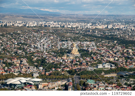 Aerial panoramic view from Mtatsminda Park of Tbilisi, capital of Georgia 119729602