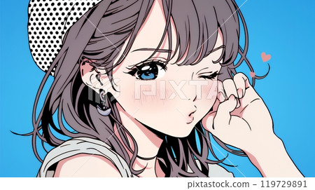 年輕女子送飛吻 119729891