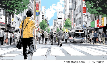 Walking through Tokyo's shopping streets on a sunny day 119729894