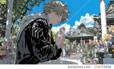 A young man visiting a grave A young man visiting a grave 119729896