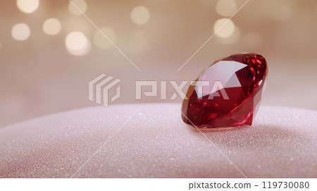 Radiant Garnet Gemstone Resting on Textured Surface with Glittering Reflections Radiant Garnet Gemstone Resting on Textured Surface with Glittering Reflections 119730080