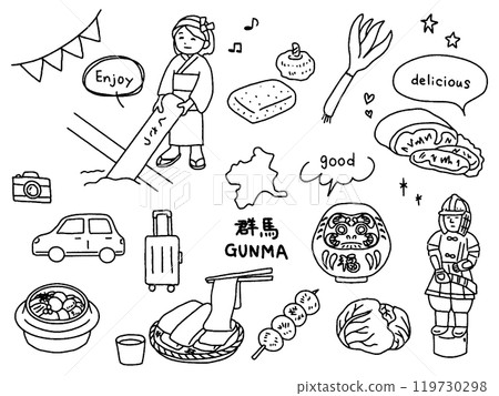 Gunma hand-drawn illustration set 119730298