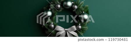 Elegant Green Christmas Wreath with Silver Accents for Festive Home Decor Elegant Green Christmas Wreath with Silver Accents for Festive Home Decor 119730481