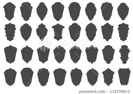 Ramadan frame shape. Islamic window and door icons set. Arabic oriental arches. Silhouettes of arabesque traditional templates. Vector 119730621