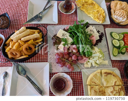 Traditional Turkish breakfast served on the table 119730730