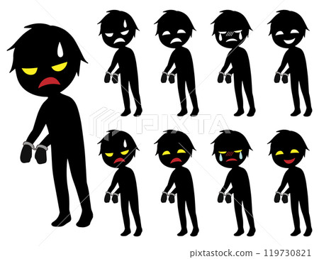 捕獲的黑色剪影壞人圖像的材料集 捕獲的黑色剪影壞人圖像的材料集 119730821