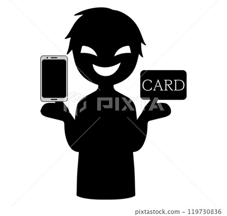 壞人手持智慧型手機和卡片進行盜卡圖片素材 119730836