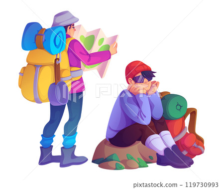 Outdoor scene with tourist hikers. 119730993