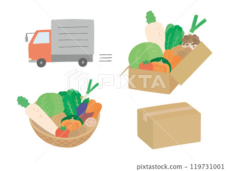 Hand-drawn illustration set related to vegetable delivery (color/no main lines) 119731001