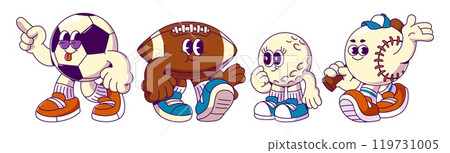 Retro cartoon sports ball characters set 119731005
